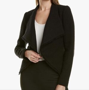 Likely Jeanne Moto Blazer Jacket Tweed Fringe Hem Open Front Black Size 4